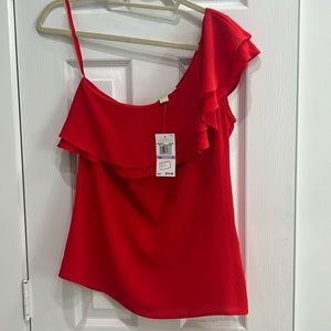 NWT Michael Kors red lightweight double ruffle one shoulder sleeveless top 6